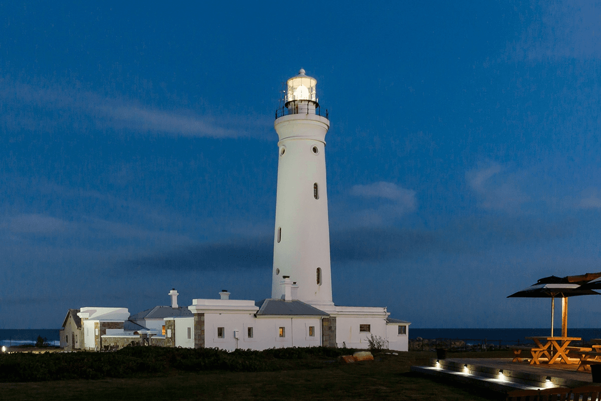 South African coastal lighthouse at dusk